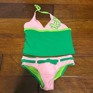 Vibrant Green and Pink Kids Bikini Set